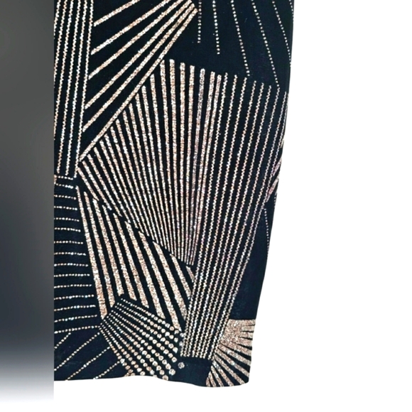 Betsey Adam Black & Gold Sparkly Geometric Glitter Longsleeve Midi Bodycon Dress - Picture 5 of 15